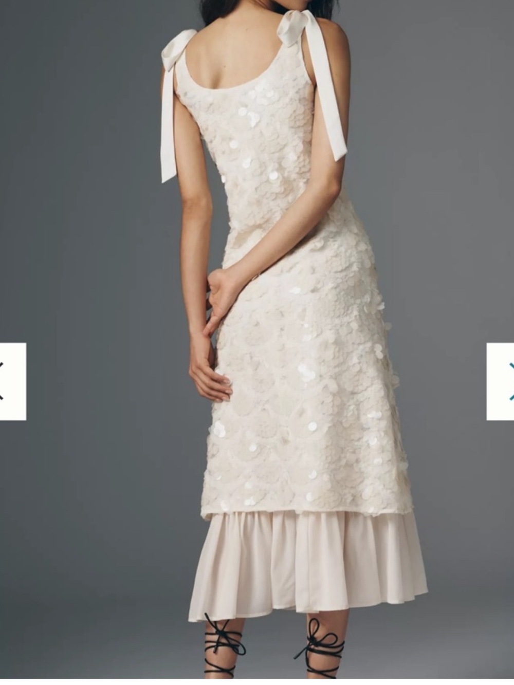 NWOT En Saison Cream Sequin Tie-Shoulder Midi Dress - Picture 4 of 6